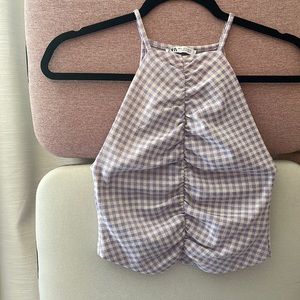 Zara Cropped Gingham Top SZ S